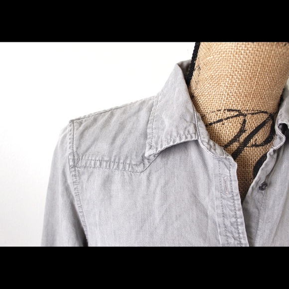 Zara Basic Z1975 Denim Small Grey Long Sleeve Button Down Top - Picture 6 of 9